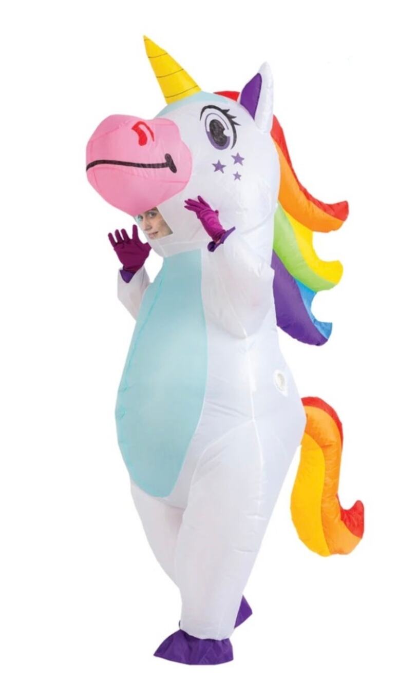 Puff Me Up! Deluxe Inflatable Unicorn Costume Adult OS White Rainbow Over 8ft